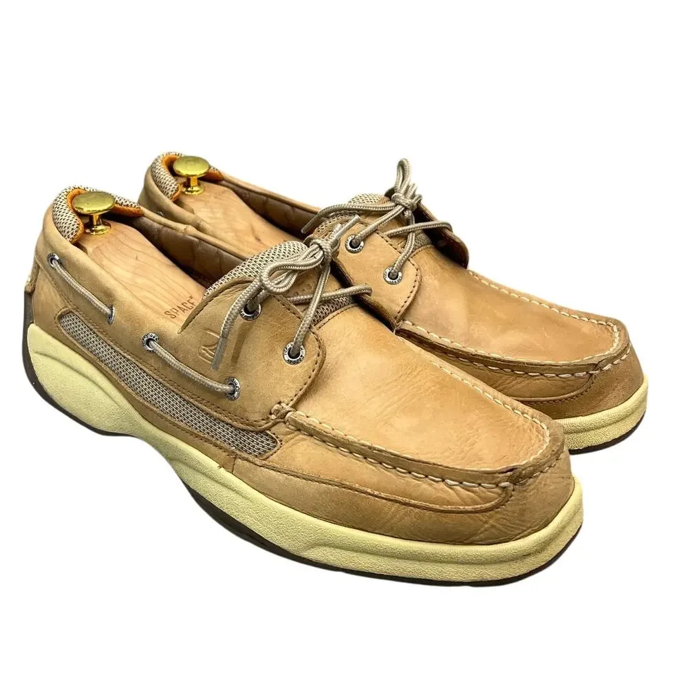 Sperry Top Sider Tan Nubuck Leather Lanyard 2-Eye Boat Deck Loafer Shoe Men 14